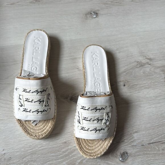 Karl Lagerfeld Logo Embroidery Platform Espadrille Women Cherie white size 8 NWT - Picture 9 of 9
